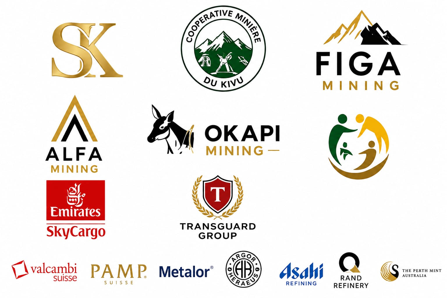 Partner logos including Valcambi, PAMP Suisse, Metalor, Argor-Heraeus, Asahi Refining, Rand Refinery, Perth Mint, Emirates SkyCargo, Transguard Group, and East African mining cooperatives
