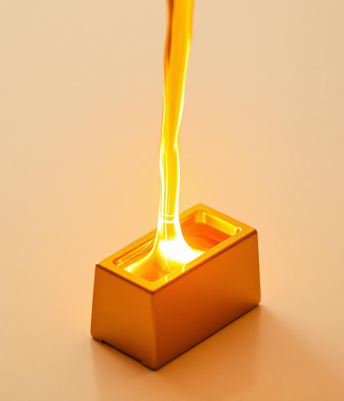 Molten gold poured into ingot